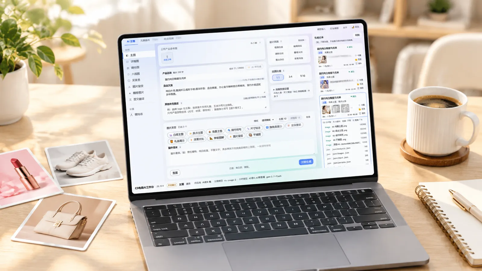 CS电商Ai工作台主视觉 · 办公桌实景